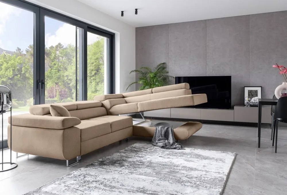Бежов разтегателен ъглов диван с място за съхранение (десен ъгъл L форма) Anton – ELTAP