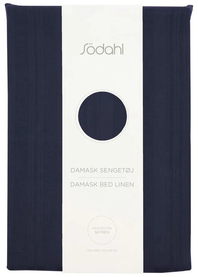 Тъмносиньо единично удължено спално бельо от дамаск 140x220 cm Noble – Södahl