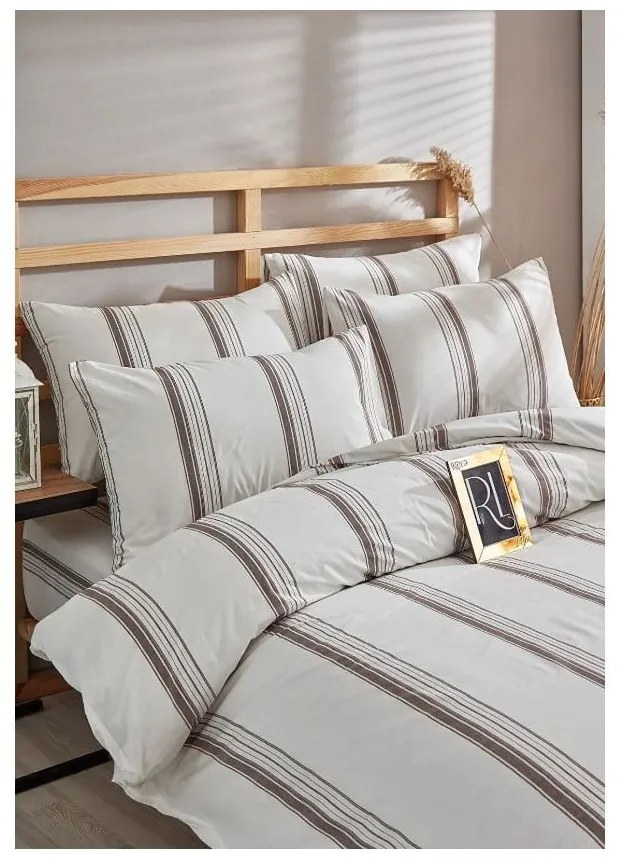 Кафяво-бежов памучен чаршаф за двойно легло 200x220 cm - Mila Home