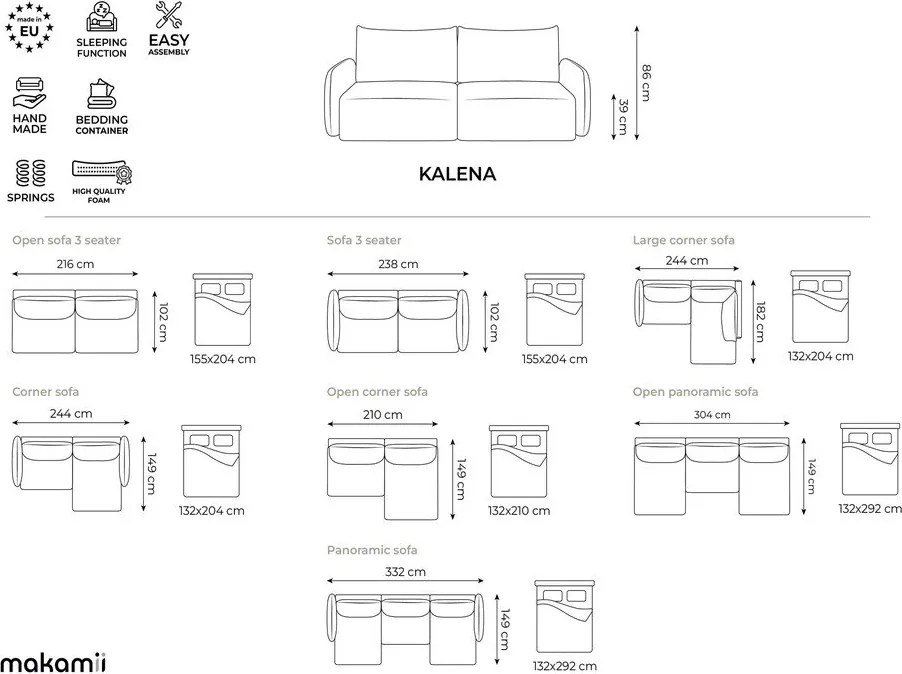 Сив кадифен сгъваем/с място за съхранение ъглов диван (U форма) Kalena – Makamii