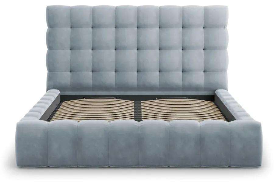 Светлосиньо тапицирано двойно легло с място за съхранение и решетка 180x200 cm Bali - Cosmopolitan Design