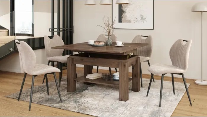 БРАВО Елегантен Орех - РАЗТЕГАТЕЛНА ХОЛНА МАСА С ПОВДИГАЩ МЕХАНИЗЪМ И С РАФТ