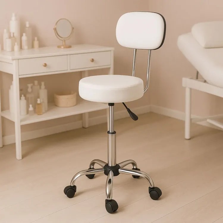 Регулируем на височина въртящ се стол с облегалка Бял