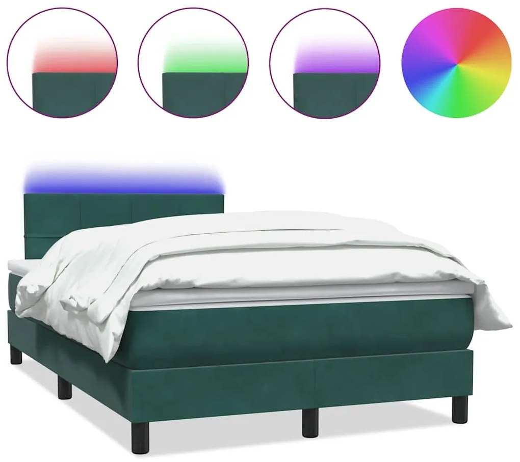 3316926 vidaXL Боксспринг легло с матрак и LED, тъмнозелено, 120x220 cm, кадифе