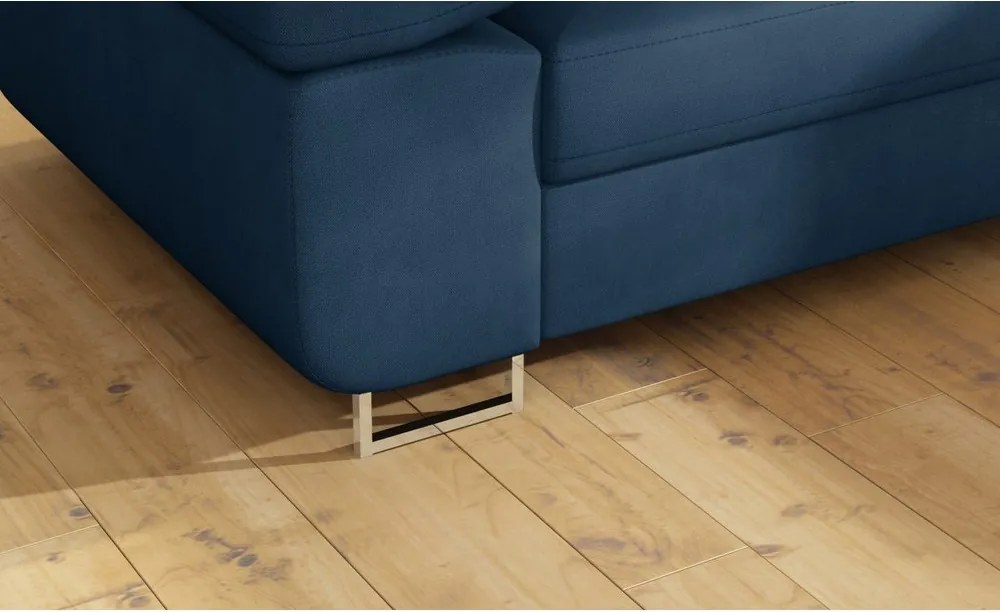 Син кадифен разтегателен ъглов диван с място за съхранение (десен ъгъл L форма) Anton – ELTAP