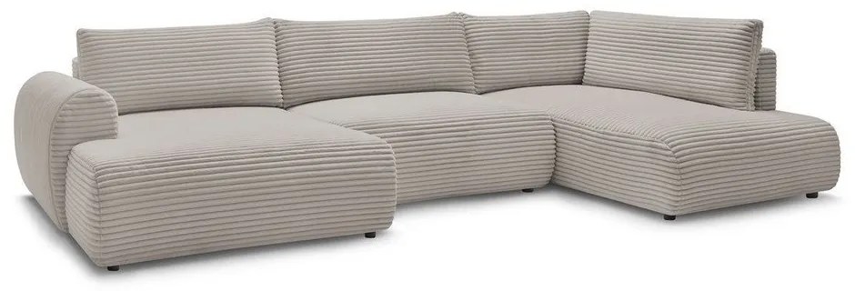 Светлосиво-бежов разтегателен ъглов диван от рипсено кадифе (ляв ъгъл/"U" форма) Lucien – Bobochic Paris