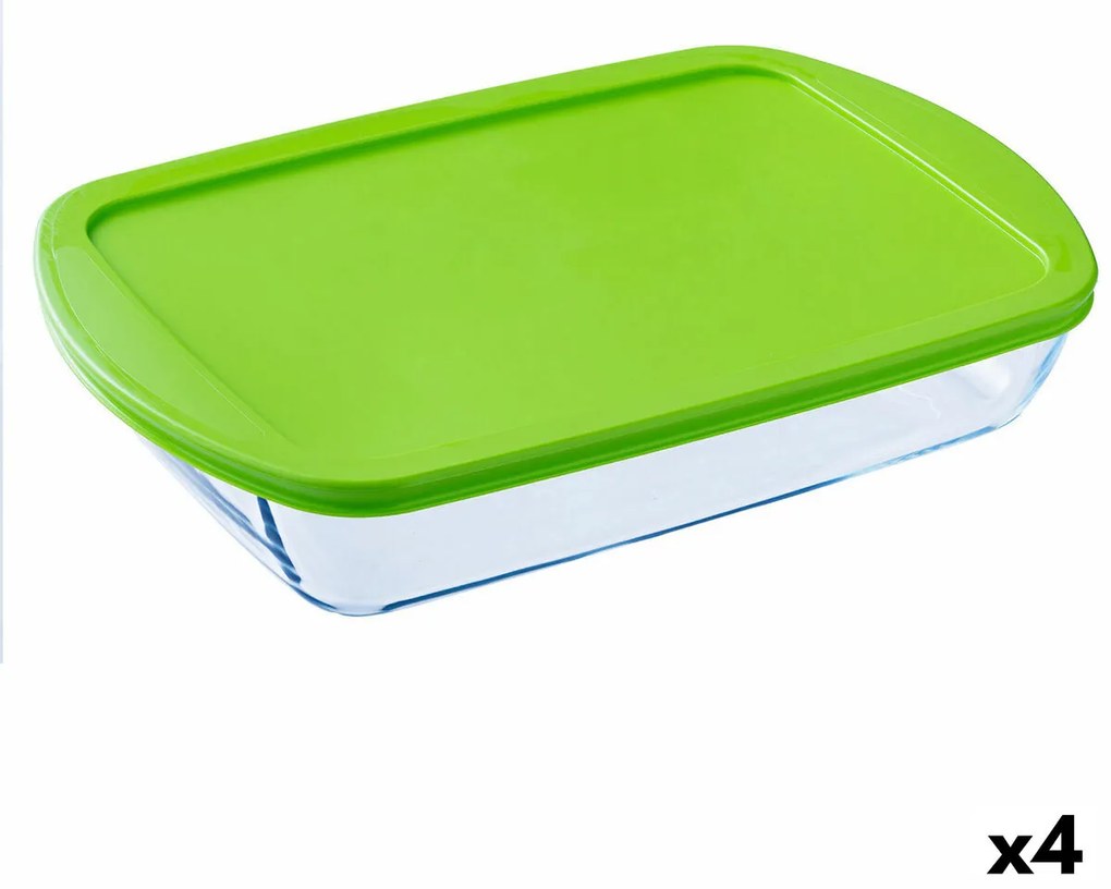 Правоъгълна Кутия за Обяд с Капак Pyrex Cook &amp; store Прозрачен Силикон Cтъкло (4,5 L) (4 броя)