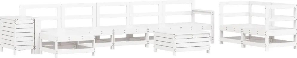 3250645 vidaXL Градински комплект диван от 10 части, бял, масивно дърво бор