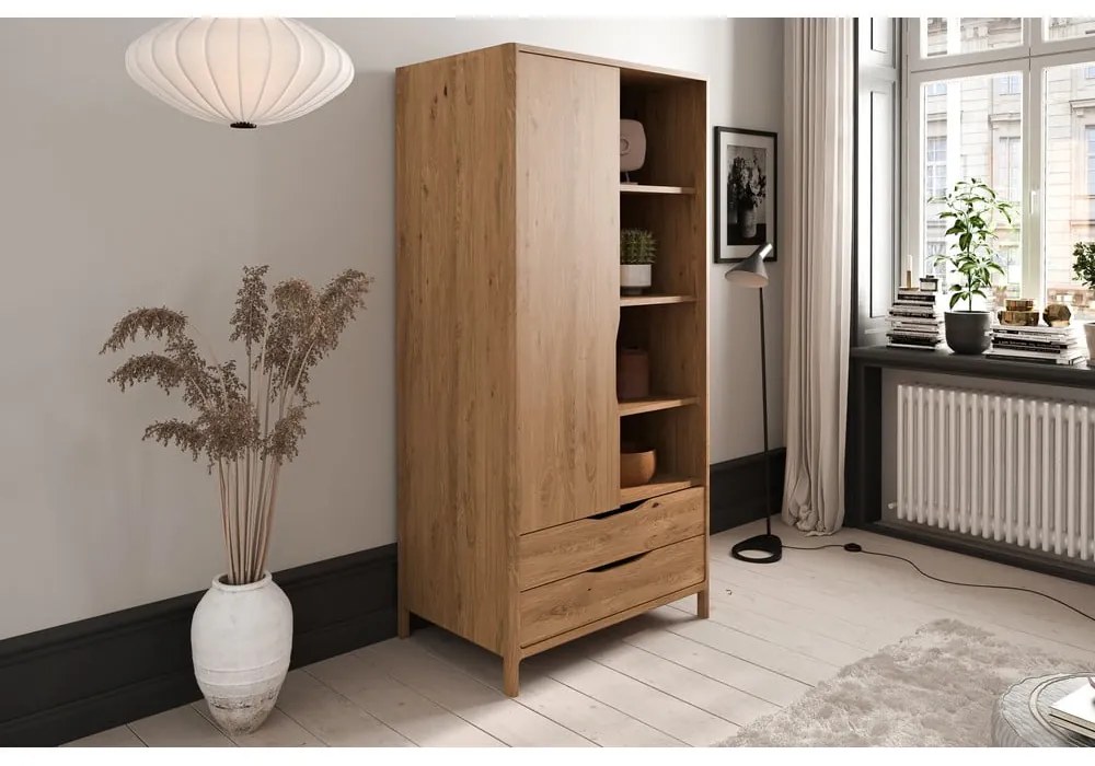 Гардероб от масивен дъб естествен 90x188 cm Twig – The Beds