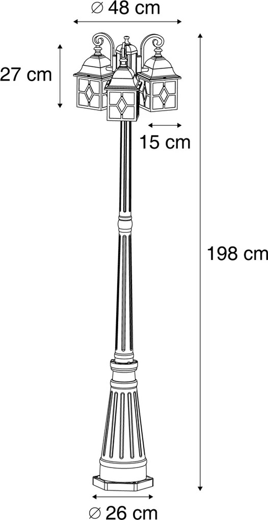 Класически външен фенер антично злато с прозрачно стъкло 198 см IP44 - London