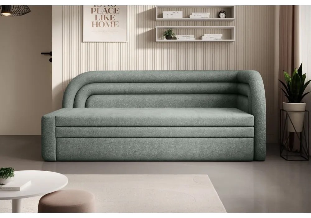 Зелен шенилов разтегателен диван с място за съхранение десен ъгъл 223 cm Fabillo – ELTAP