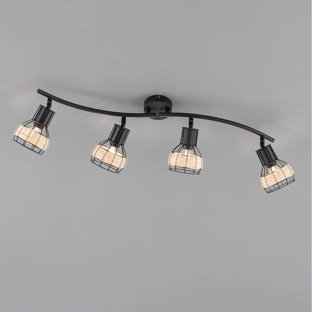 Черно осветително тяло за таван с метален абажур/с ратанов абажур 10,5x70 cm Straw – Fischer &amp; Honsel