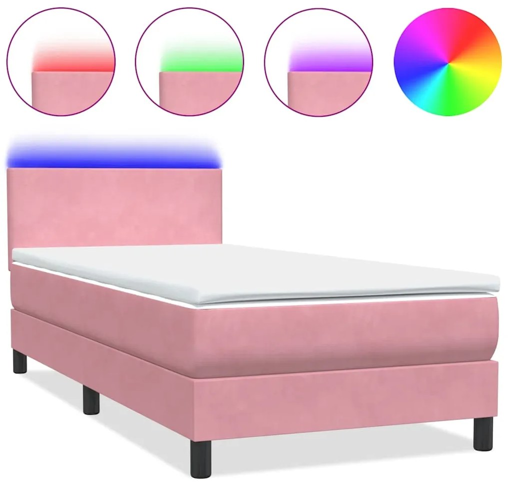 3316676 vidaXL Боксспринг легло с матрак и LED, розово, 90x210 см, кадифе