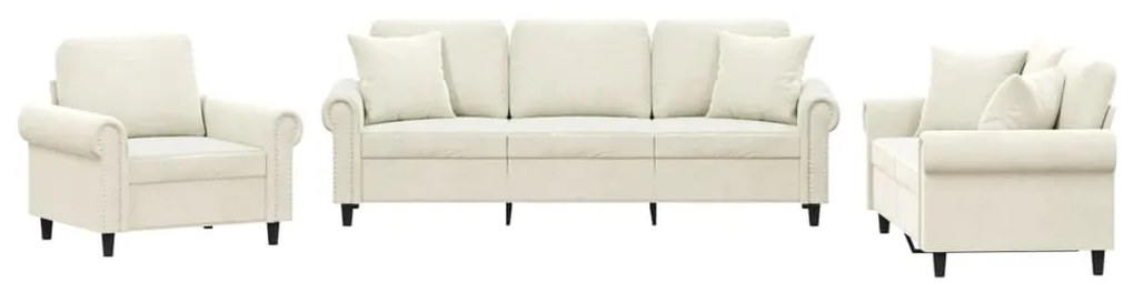 3202198 vidaXL Комплект дивани 3 части с възглавници, кремав, кадифе