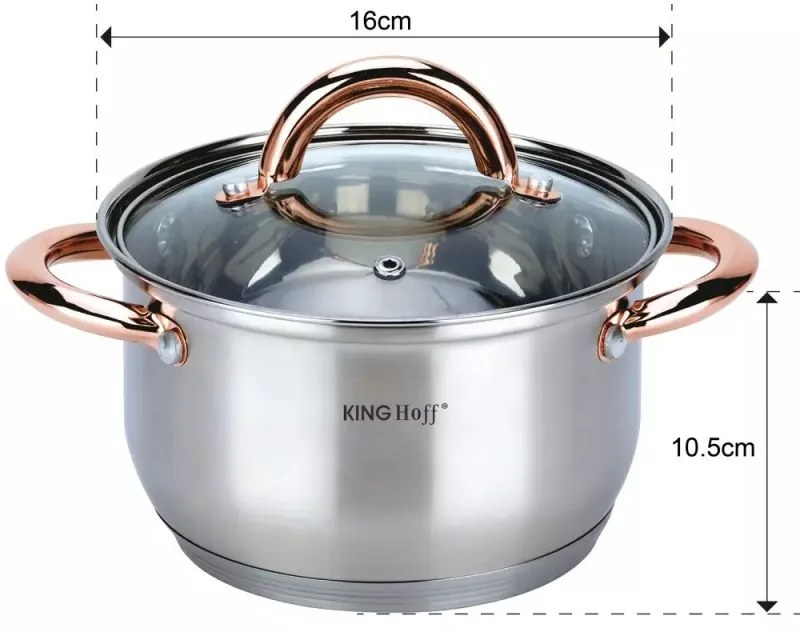 Комплект тенджери Kinghoff KH 1763, 8 части, 2.1-6.6 l, Индукция, Инокс/меден