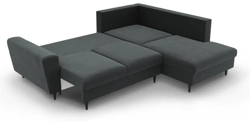Тъмносив кадифен разтегателен ъглов диван с място за съхранение (десен ъгъл/L форма) Kyoto – Cosmopolitan Design