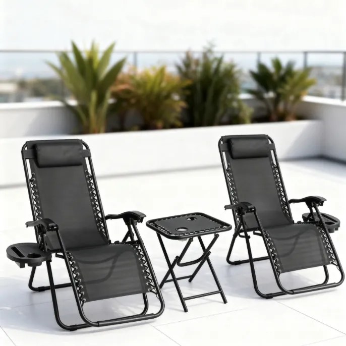 Комплект от 2 градински стола с маса - черен