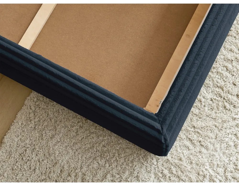 Тъмносиньо двойно тапицирано легло с място за съхранение с включена подматрачна рамка 160x200 cm Jade – Bobochic Paris