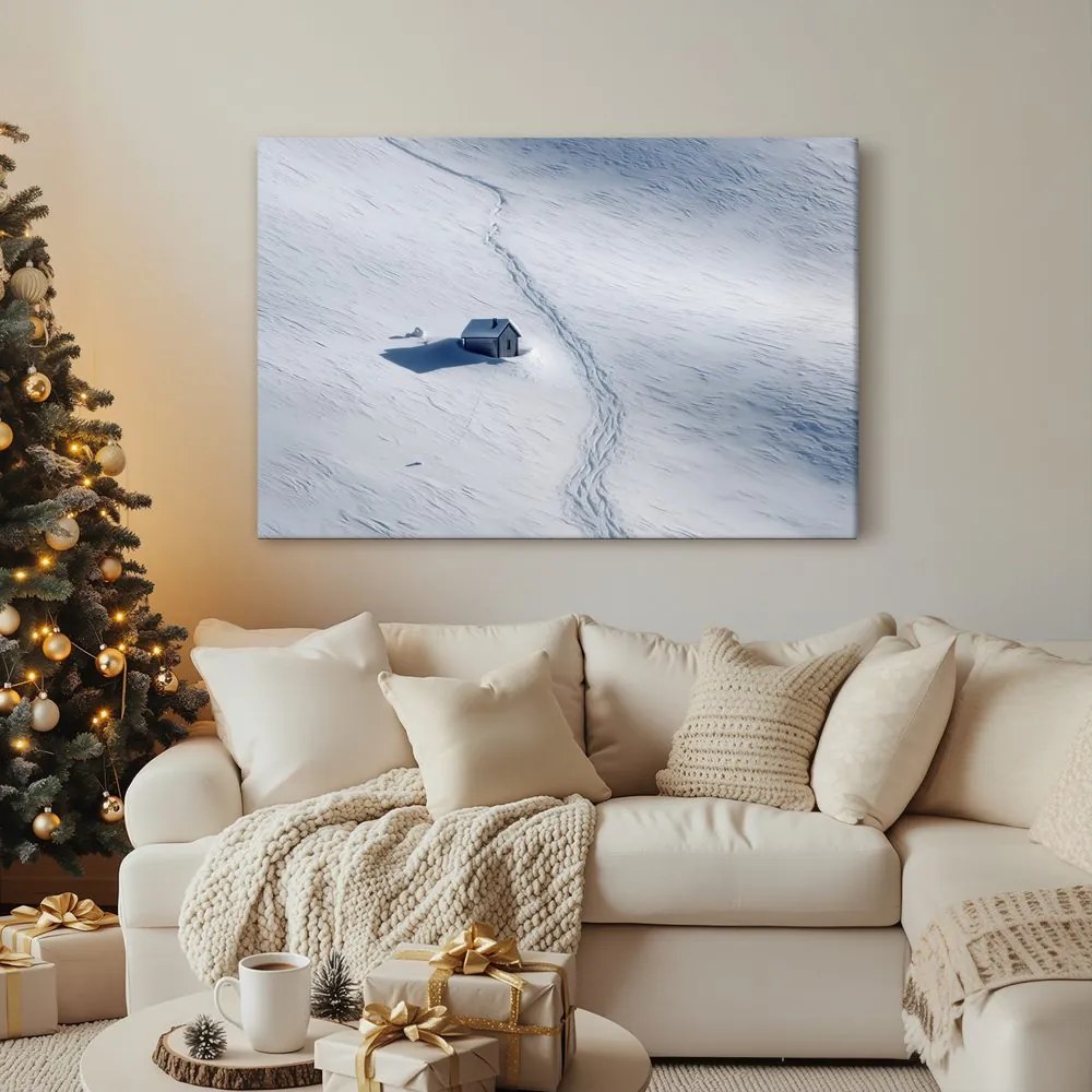 Картина на платно – Заснежен пейзаж с къщичка