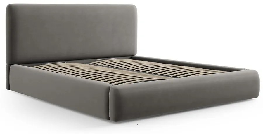 Сиво двойно тапицирано легло с място за съхранение с включена подматрачна рамка 180x200 cm Colonel – Cosmopolitan Design