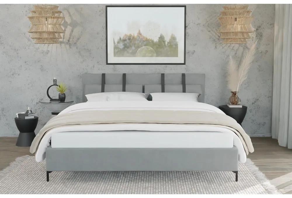Светлосиво двойно тапицирано легло с включена подматрачна рамка 160x200 cm Tulsa – Ropez