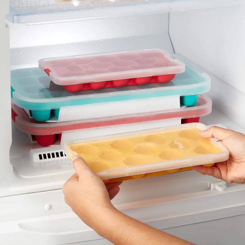 Форма за лед с капак Lekue 1010244, 23x12x3 см, 14 сърца, Стеарин, -40°C / +60°C, Червен