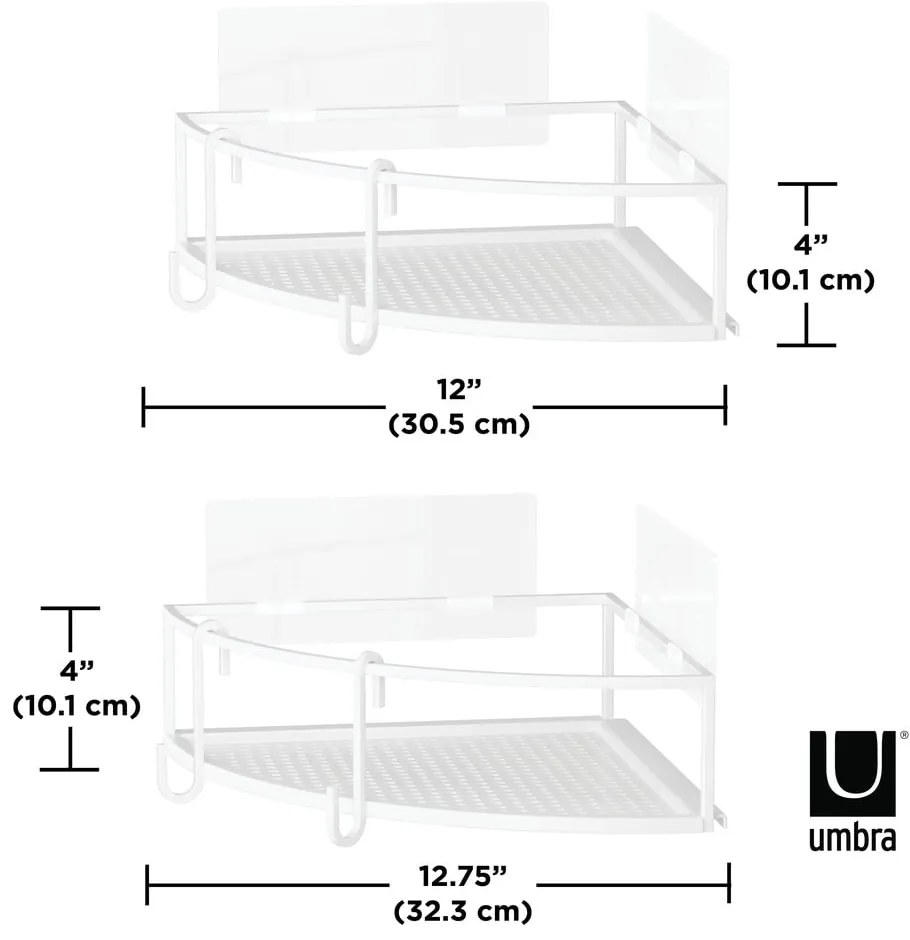 Бели ъглови самоносещи стоманени рафтове за баня 2 бр. Cubiko - Umbra