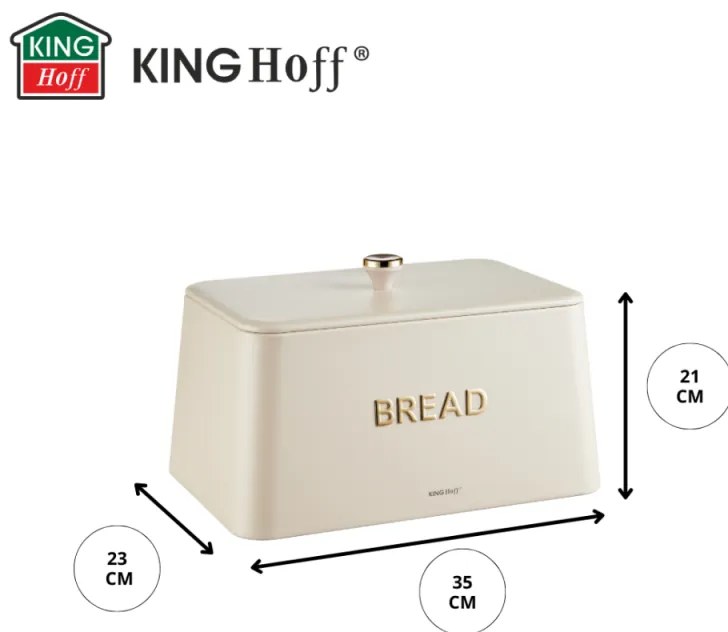 Кутия за хляб Kinghoff KH 1950, 35 см, Метално тяло, Бамбуков капак, Бежов/златист