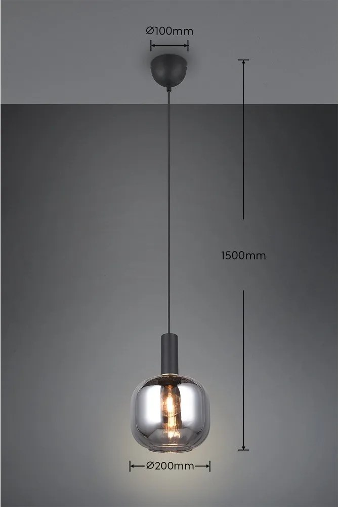 Черно висящо осветително тяло със стъклен абажур ø 20 cm Diva – Trio