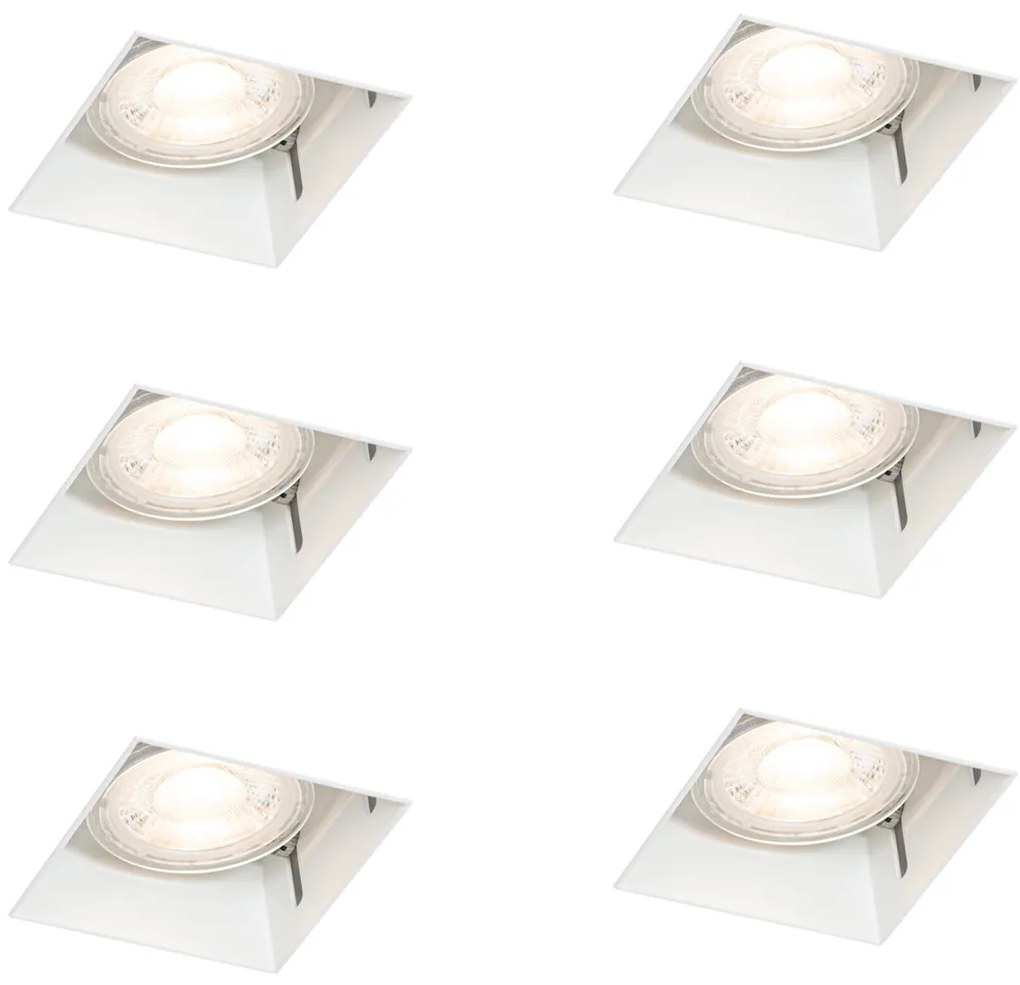 Комплект от 6 вградени прожектора бели GU10 50mm без рамка - Oneon