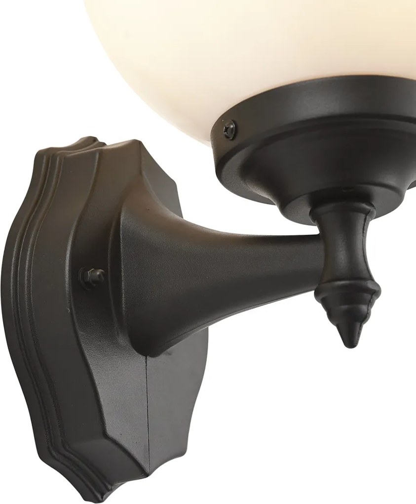 Класическа външна стенна лампа черна с опалово стъкло IP44 - Champs