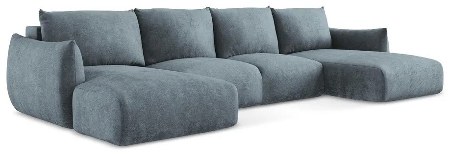Син шенилов сгъваем ъглов диван (U форма) Leila – Makamii