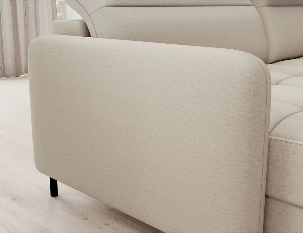 Бежов кадифен разтегателен ъглов диван с място за съхранение (десен ъгъл U форма) Berrto – ELTAP