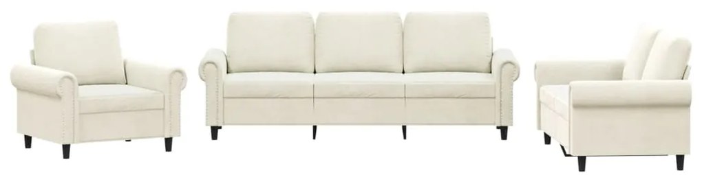 3202178 vidaXL Комплект дивани от 3 части с възглавници, кремав, кадифе