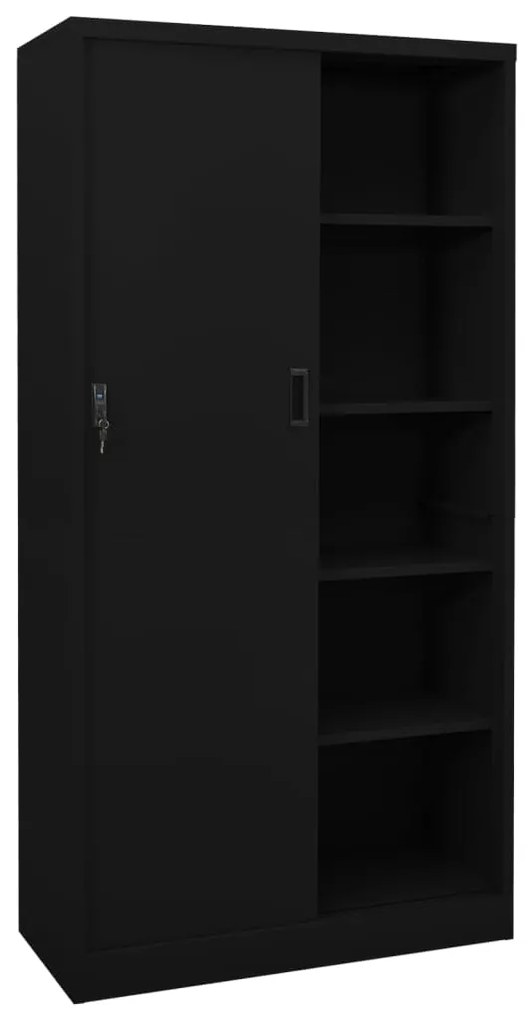 335960 vidaXL Офис шкаф с плъзгаща се врата, черен, 90x40x180 см, стомана