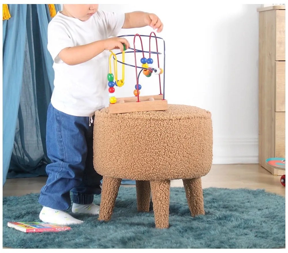 Кафяв детски пуф от плат букле Moouv – Artie