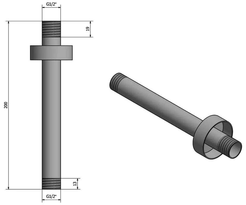 Матово черна месингова част за свързване към душ – Sapho