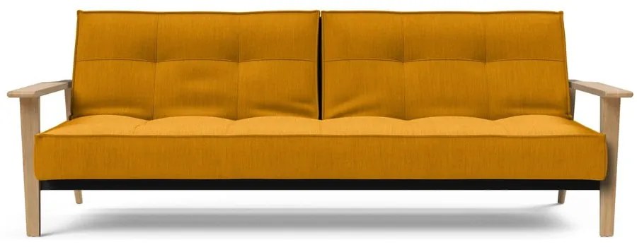 Оранжев разтегателен диван с дървени подлакътници Splitback - Innovation