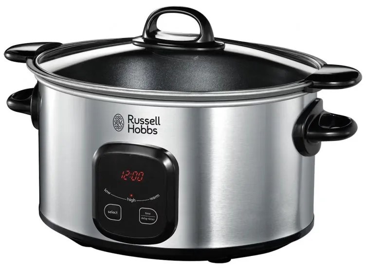 Уред за бавно готвене Russell Hobbs MaxiCook 22750-56, 200 W, 6 l, 3 температурни настройки, Таймер, Подвижна тенджера, Сребрист/черен