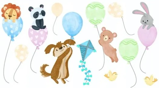 Весел детски стикер за стена Animals On Balloons 120 x 240 cm