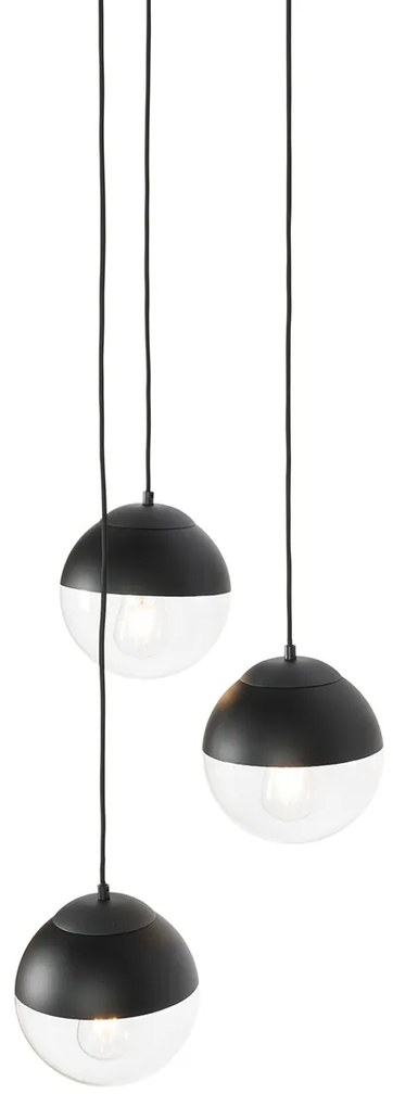 Ретро висяща лампа черна с прозрачно стъкло кръгла 3-светлина - Eclipse