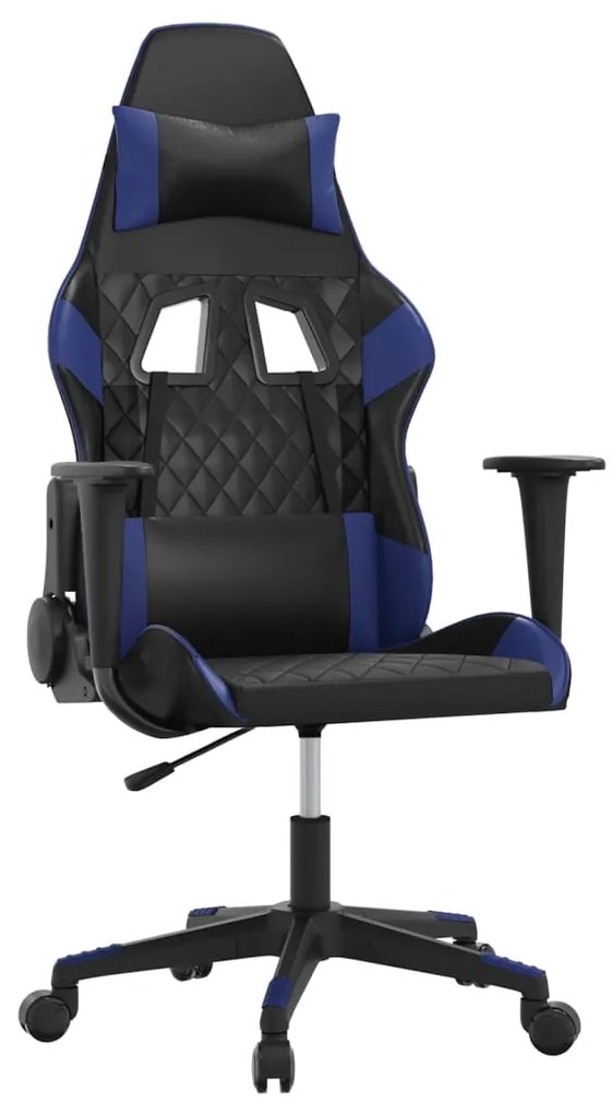 345511 vidaXL Масажен гейминг стол, черно и синьо, изкуствена кожа