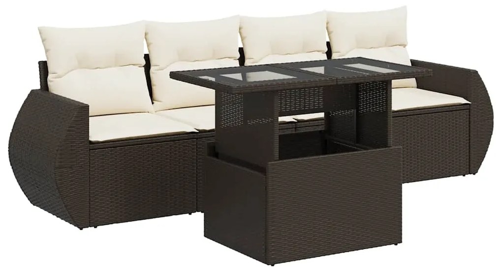 3326564 vidaXL Градински комплект с възглавници, 5 части, кафяв полиратан