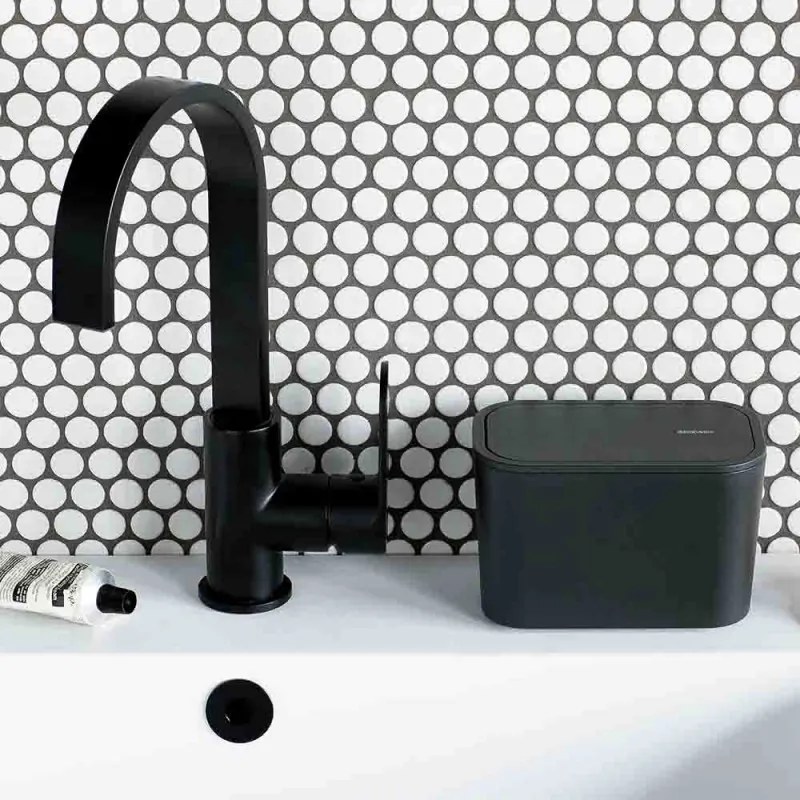 Кошче за отпадъци за баня Brabantia MindSet 1005688, Минерално покритие, Люлеещ се капак, Тъмносив