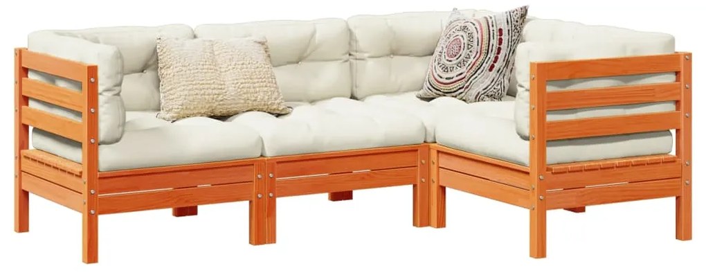 3299416 vidaXL Градински комплект с възглавници, 4 части, восъчнокафяв