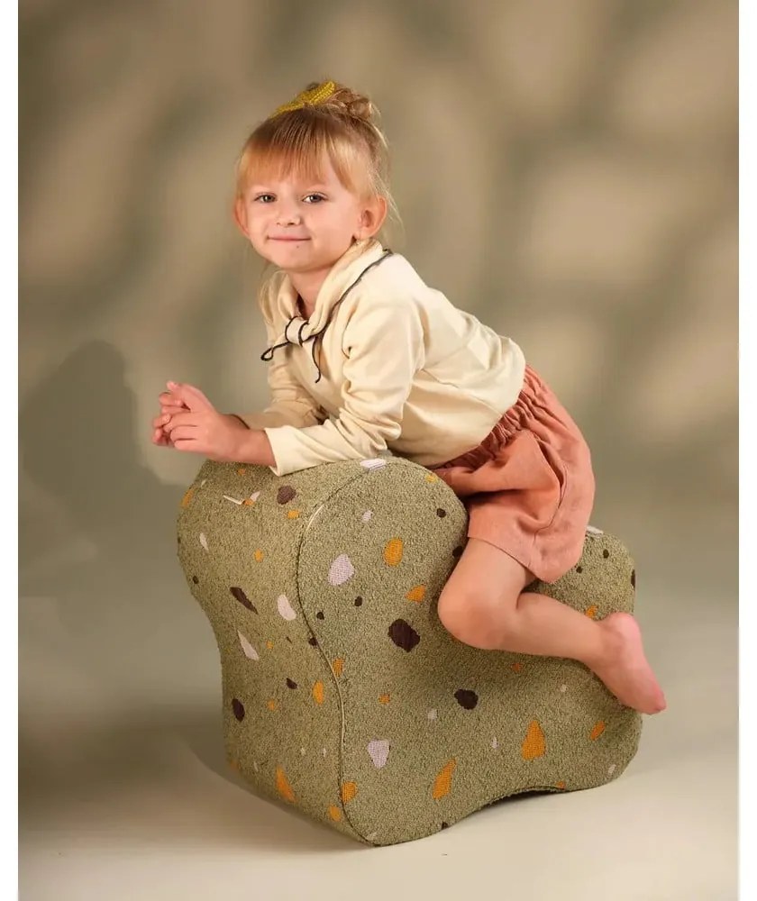 Зелен детски пуф от букле и шенил Terrazzo Cloud – Wigiwama