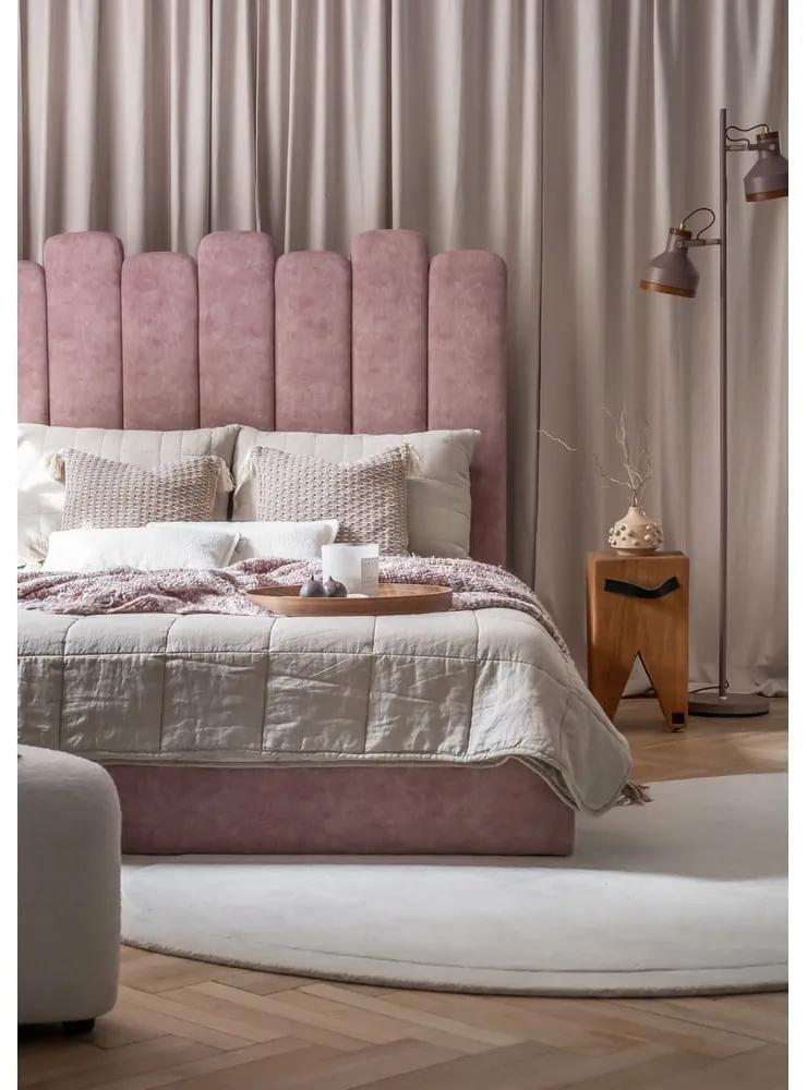 Розово тапицирано двойно легло с място за съхранение и решетка160x200 cm Dreamy Aurora - Miuform