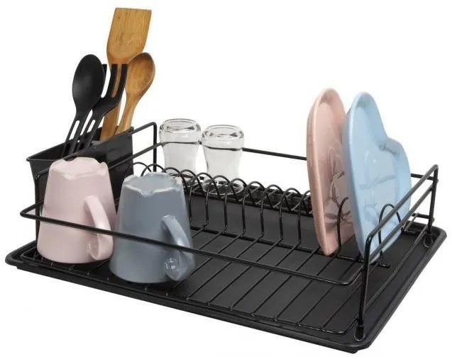 Метален сушилник за съдове на 1 етаж черен PERILLA-(71107)