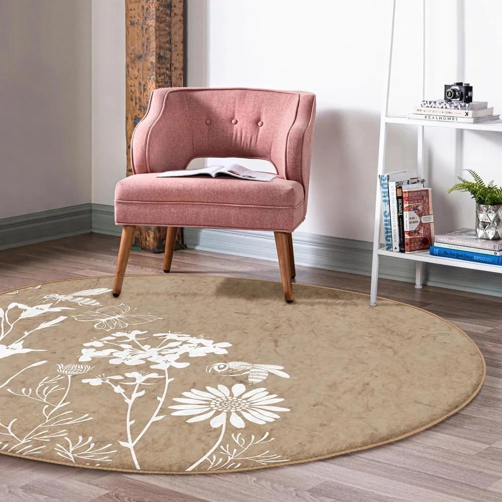 Светлокафяв кръгъл килим подходящ за пране и за прахосмукачки роботи ø 100 cm Comfort – Mila Home