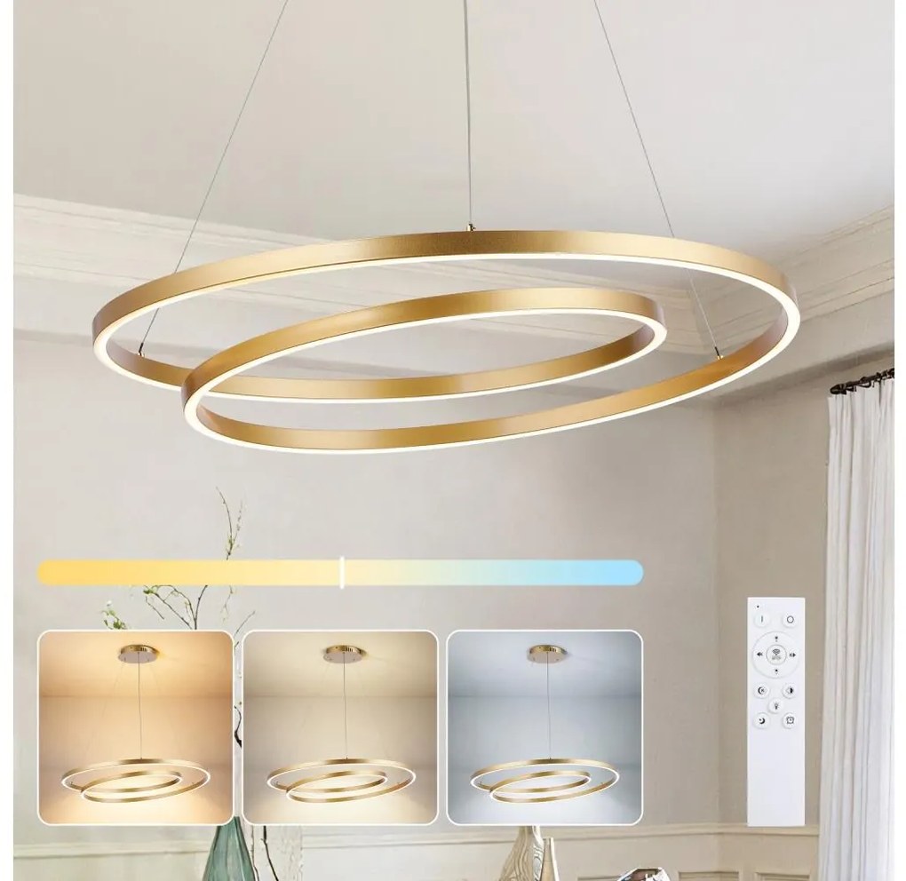 Brilagi-LED Полилей с димер на кабел TWISTER LED/105W/230V диам. 100 cm златист + дистанционно управление